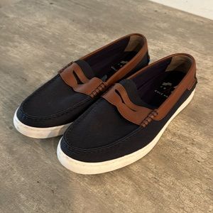 Cole Haan Loafers in Navy Canvas with Brown Leather Mens 9.5